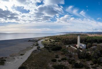 drone landscape view of Punta Alice beach and lighthouse in Calabria
