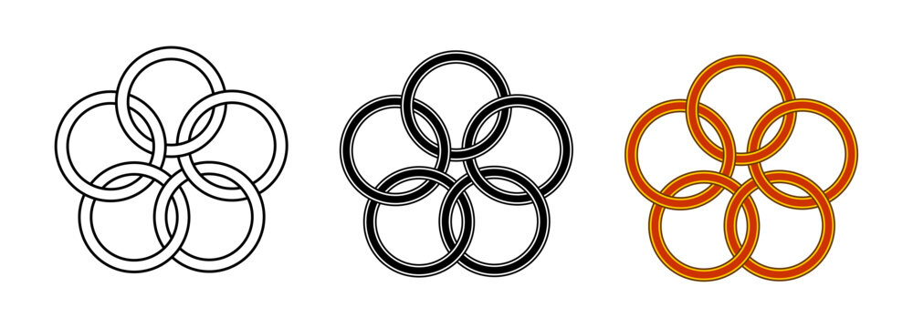 5 Interlocking Circle Ornament Vector Illustration Set