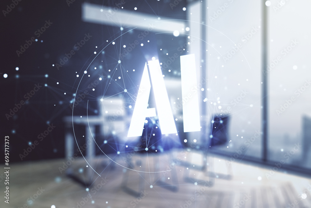 Aufkleber Creative artificial Intelligence symbol concept and modern desktop with computer on background. Multiexposure