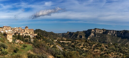 Fototapeta na wymiar panorama view of the picturesque mountain village of Stilo in Calabria