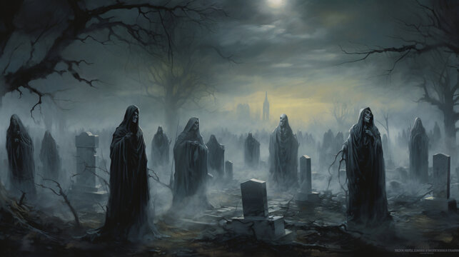 Graveyard in the fog.