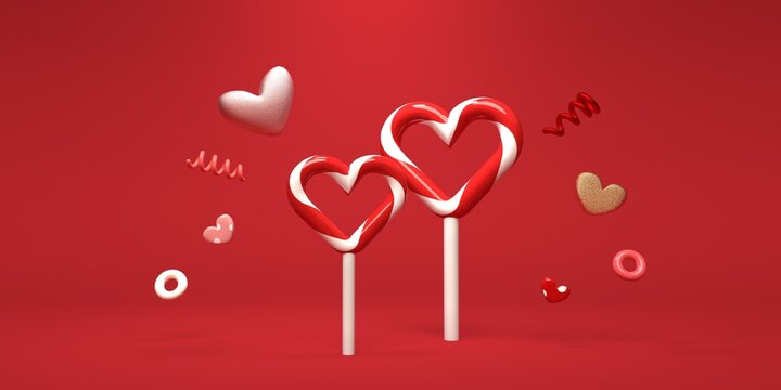 Appreciation and love theme - heart shaped lollipops - 3D render