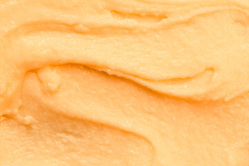 Fruit yogurt ice cream. Smoothies from fresh fruits and berries. Ice cream texture. Delicious sweet dessert close-up as a background.