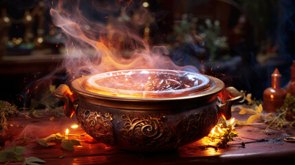 A cauldron full of magical ingredients.