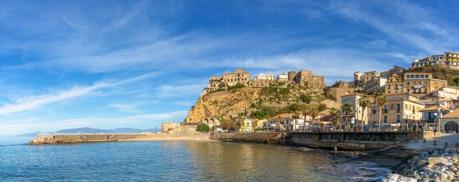 panorama view of the old town and harbor of Pizzo Calabro on the Gulf of Euphemia in Calabria