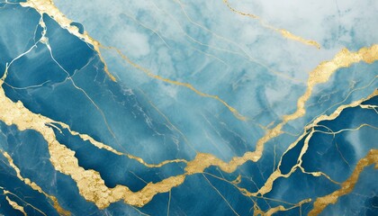 Summertime Opulence: Blue Marble with Elegant Gold Veins