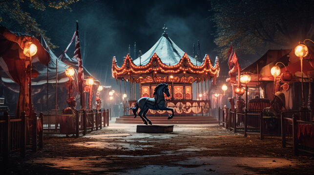 Scary halloween background with carousel.