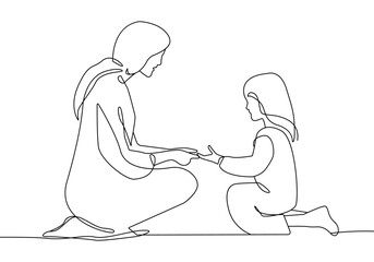 Mother and Child Continuous Line Drawing. Single Line Drawing of Woman with Baby. Happy Mother Day Minimalist Contour Illustration. Vector EPS 10.