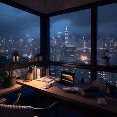都市の夜を彩るホームオフィス