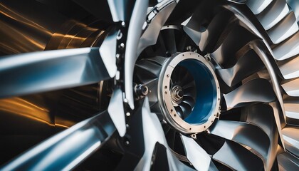 Turbine of a jet engine. Close-up view. - obrazy, fototapety, plakaty
