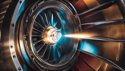 Turbine of a jet engine close-up. 3D rendering