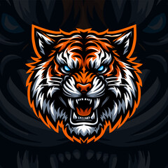 Sport and E-Sport Teams' Logo Tiger Mascot in Black Illustration