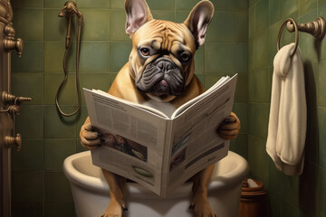 bulldog reading news paper