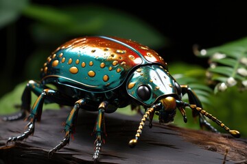 In the vibrant tropical forest, a dynamic 4K Ultra HD documentary showcases the dynamic wildlife focus, revealing the intricate life of a beetle as it navigates its lush and exotic habitat.