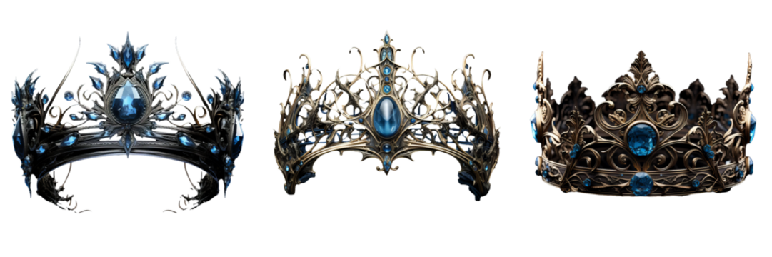 Enchanting Blue Crown - Regal Fantasy Object on Transparent Background