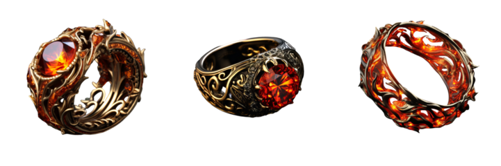 Enchanting Fire Ring Set on a Transparent Background