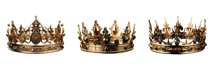 Regal Gold Crown with Elegant Decorations on Transparent Background