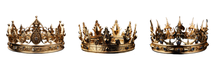 Regal Gold Crown with Elegant Decorations on Transparent Background
