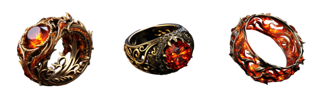 Enchanting Fire Ring Set on a Transparent Background