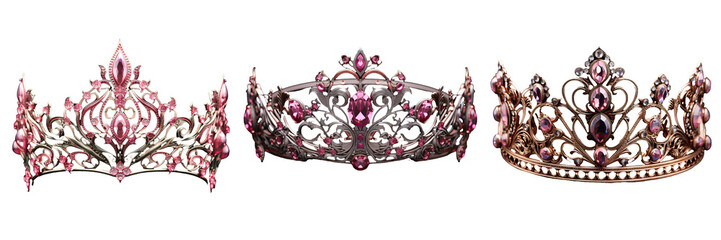Enchanting Pink Crown Set on Transparent Background - A Majestic Fantasy Collection - obrazy, fototapety, plakaty