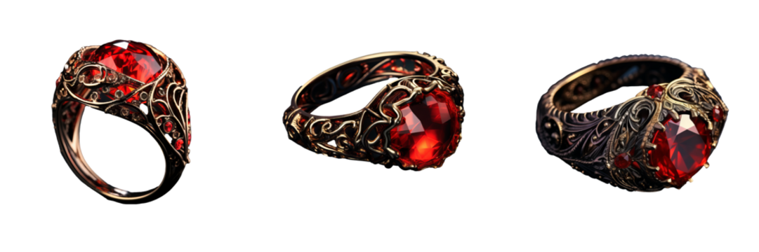 Mesmerizing Red Fantasy Ring: Vibrant Decoration on Transparent Background