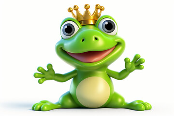 Fototapeta premium 3D cartoon character of a Frog wearing a cute crown