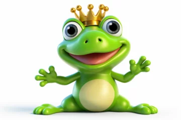 Fotobehang 3D cartoon character of a Frog wearing a cute crown © Julaini
