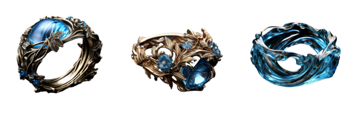 Enchanting Water Fantasy Ring Set: Exquisite Decoration on Transparent Background