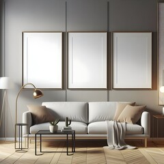 Living room wall poster mockup. Interior mockup with house background. Modern interior design. Generative AI.