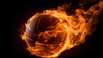 Papier Peint photo Lavable Feu Basketball spinning forward fast with fire