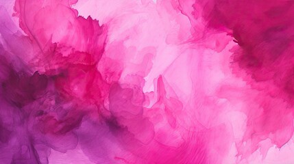 Abstract watercolor background in pink tones. The paint is washed out by water, pink, fuchsia and purple. Textured backdrop in the form of waves, clouds, haze - obrazy, fototapety, plakaty