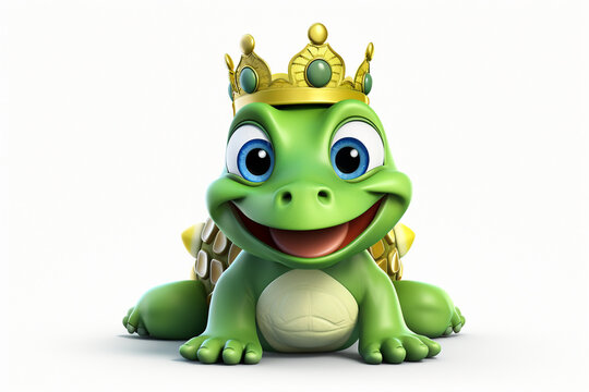 3D cartoon character of a Turtle wearing a cute crown
