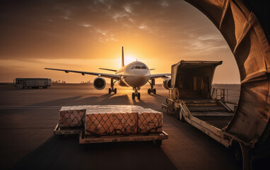 plane with cargo packages - obrazy, fototapety, plakaty