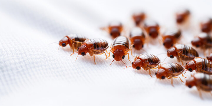 Close up of termites on a white background, macro, selective focus
