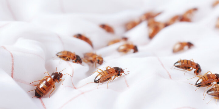 Dead cockroaches on a white fabric. Close-up.
