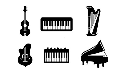 musical instruments detailed vectors or silhouettes set (Black and White) - 01 - obrazy, fototapety, plakaty