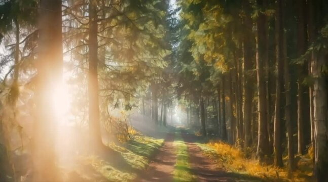 sun shining through trees. Generative AI video