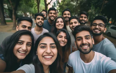 Fotobehang young Indian friends group taking selfie © PRASANNAPIX