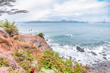 Land's End Trail in San Francisco, a popular walk along the rocky Pacific coastline. Beautiful landscapes of California