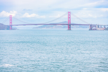 Beautiful view of the Golden Gate Bridge in San Francisco, pastel colors. Concept, travel, world attractions