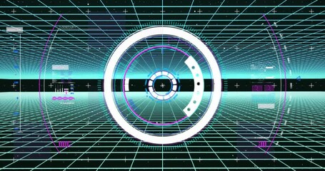 Animation of scope scanning and gaming icons over squares