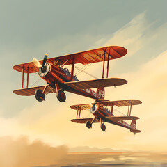 Vintage biplanes performing acrobatic stunts in a clear sky - obrazy, fototapety, plakaty