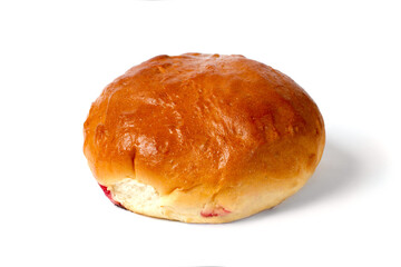 Round bun on a white background. Bun with shadow isolated. Bun close-up.