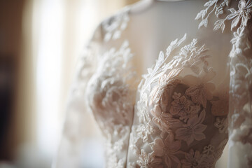 Close up of beautiful elegant wedding dress with lace