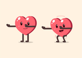 Vector cartoon heart character doing squat exercise for design.