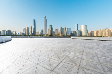 city skyline with road