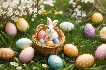 Fototapeta na wymiar easter eggs and bunny