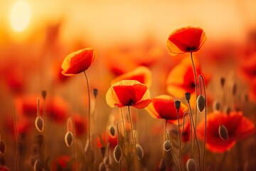 red poppies flowers landscape in nature generative ai 