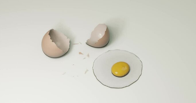 3d render cracked raw dropping egg for nutritious or breakfast