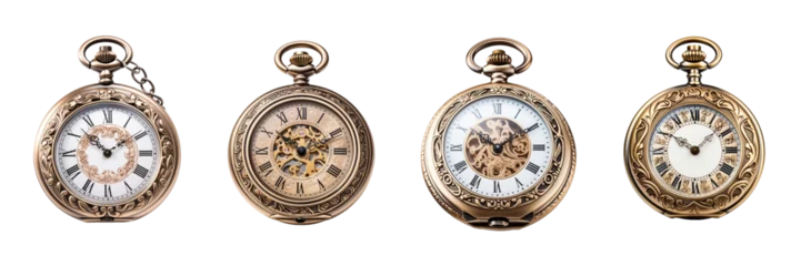 Fototapeten A vintage pocket watch with ornate engravings, isolated on a pristine on a transparent background © anupdebnath